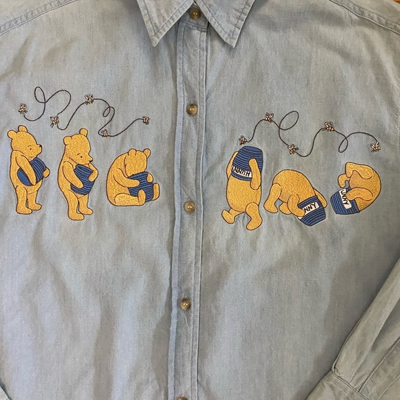 Winnie The Pooh Disney Shirt Women’s  S/M P/M Blue Demin Button Down Flaw Shown - Picture 5 of 10